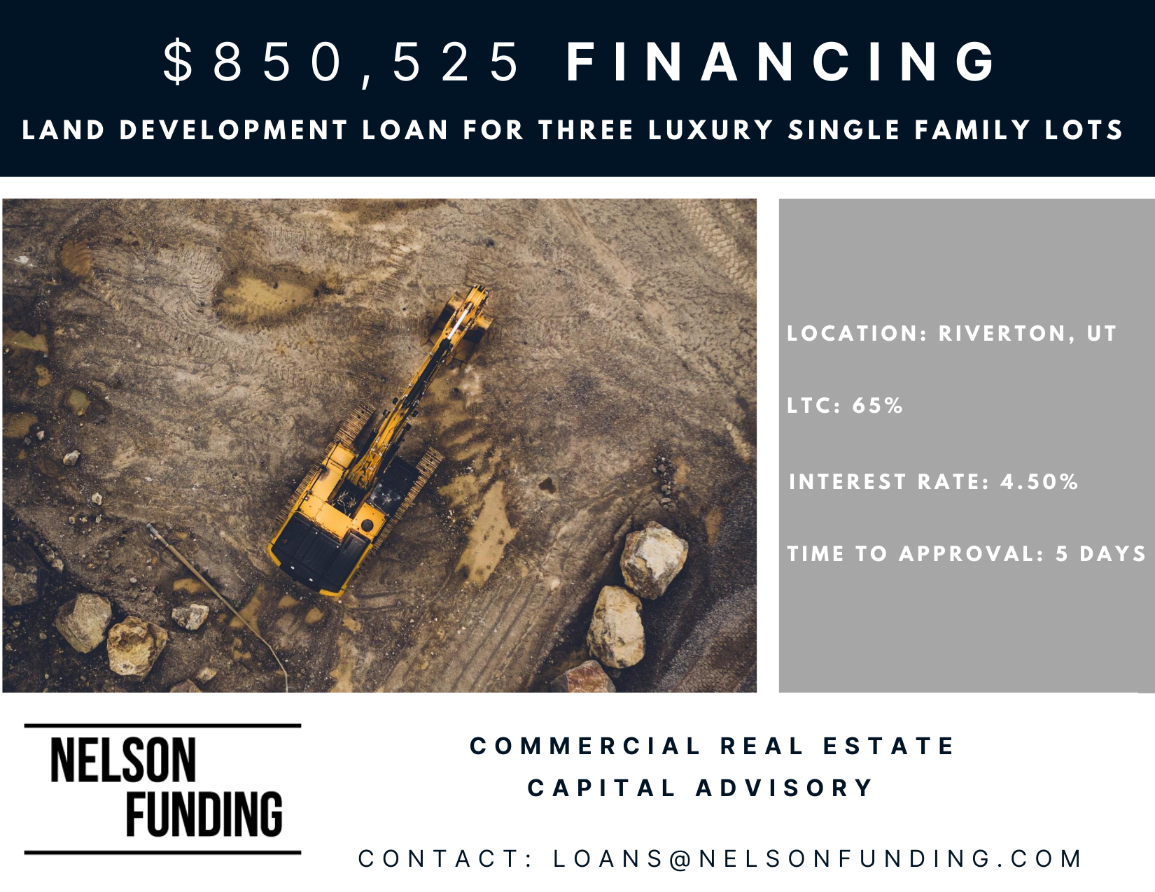 Closes $850k Land Development Loan In Riverton Utah
