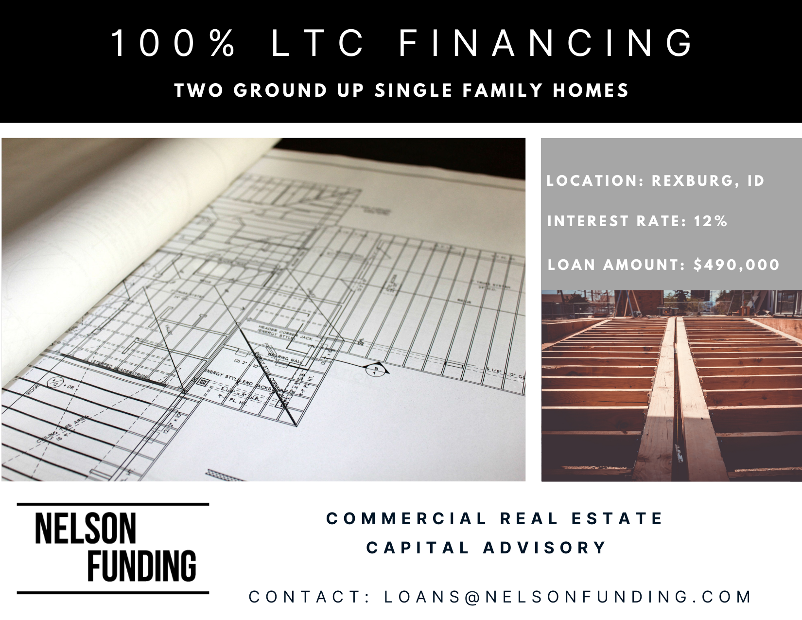 Closes $490,000 100% LTC Construction Loan